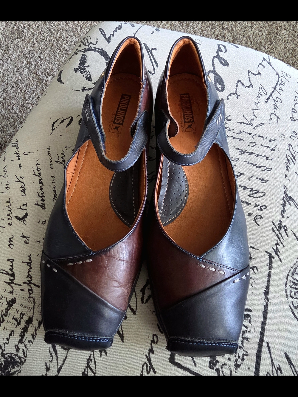 Earthy Two-Tone Leather Mary Jane Flats